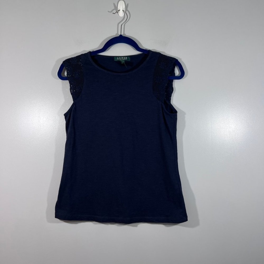 Lauren Ralph Lauren Navy Cap Sleeve Lace Shirt